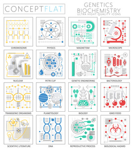 信息图表迷你概念遗传学和生物化学的网站图标。保费质量设计 web 图形图标元素。遗传学和生物化学的概念