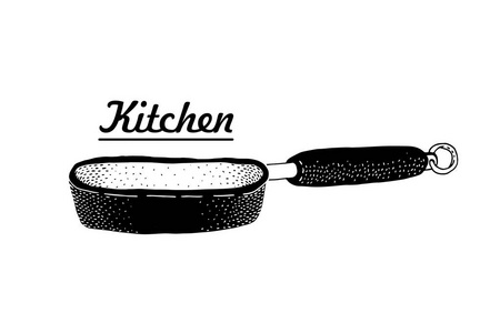 煎锅标志。煎或烤的食物象征。矢量