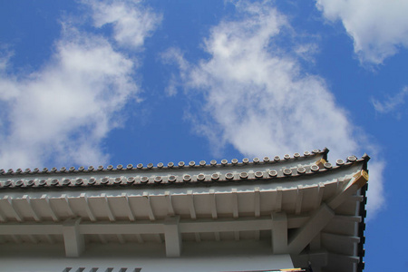 屋顶的城堡与树木和蓝蓝的天空背景