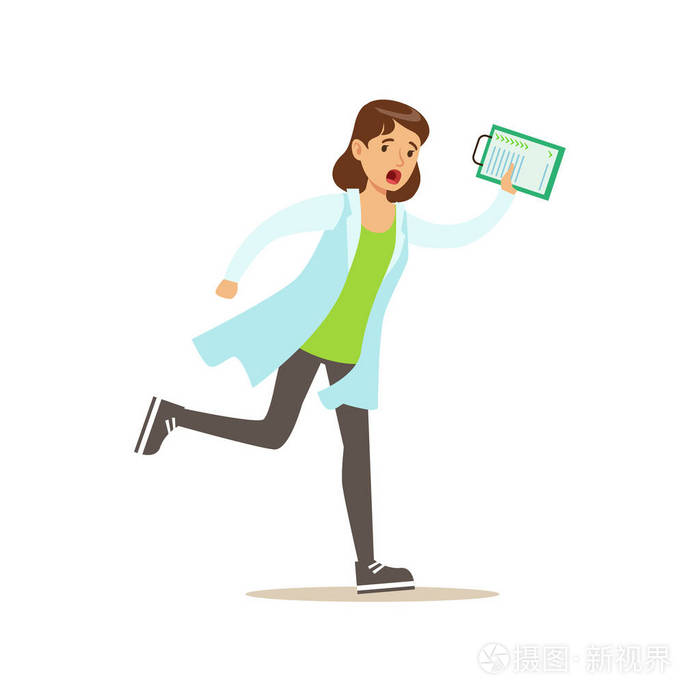 医生与剪贴板的奔跑呼喊着,紧急情况, 医院和医疗保健的插图