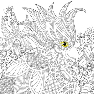 异国情调 zentangle 凤头鹦鹉鹦鹉成人抗应力着色