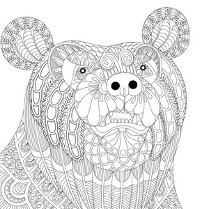 矢量 zentangle 熊头成人抗应力着色页