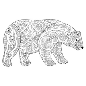 矢量 zentangle 极地熊头成人抗应力着色