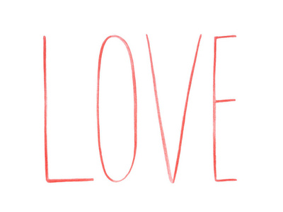 铅笔手绘爱红字。刻字。情人节那天。分离和提纯