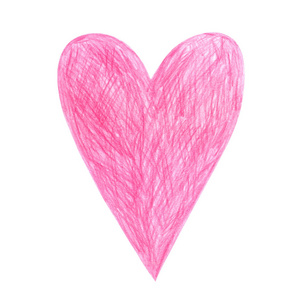 铅笔手画着粉红色心隔离在白色背景上。许茹芸