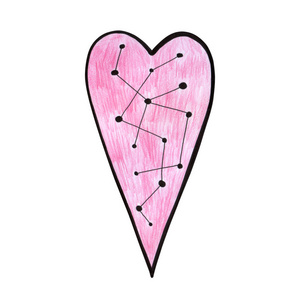 铅笔和标记手画着粉红色心。情人节那天。分离