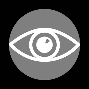 眼睛标志图。在黑色高建群的灰色圆圈中的白色图标