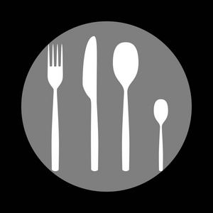 刀和叉勺签署。中灰色圆圈黑色英航的白色图标