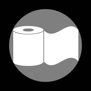 卫生纸的标志。中灰色圆圈在黑色背景白色图标