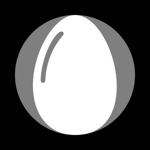鸡肉鸡蛋标志。中灰色圆圈在黑色背景白色图标