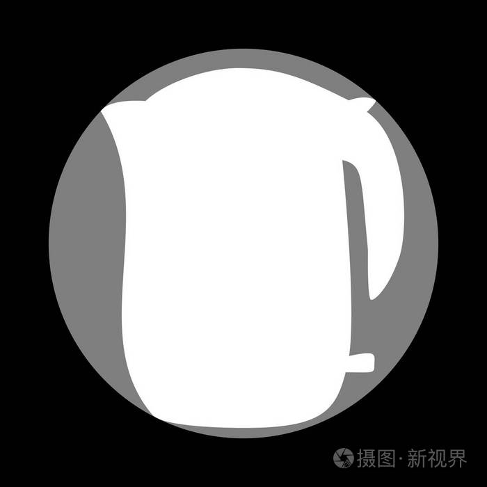 电热水壶的标志.中灰色圆圈在黑色背景白色图标