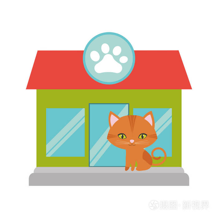 橙色的猫绿眼睛宠物店门面爪印插画-正版商用图片0wuv2k-摄图新视界