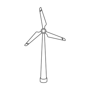 风能源涡轮图标在白色背景上孤立的轮廓样式。生物和生态学象征股票矢量图