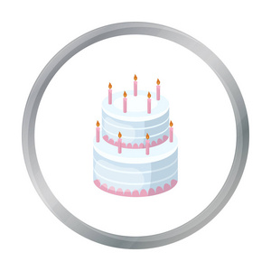 卡通风格的生日蛋糕图标孤立在白色背景上。月饼象征股票矢量图