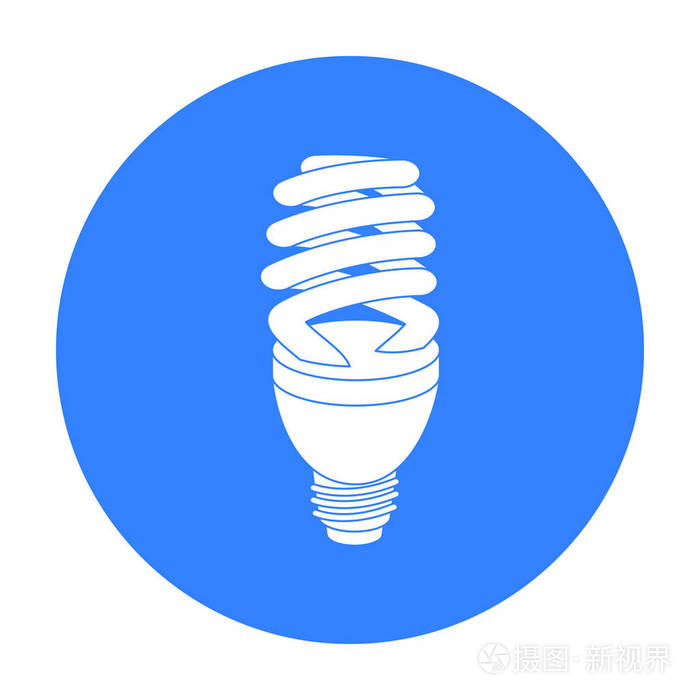 荧光灯灯泡图标在孤立的白色背景上的黑色风格.光源的象征股票矢量图