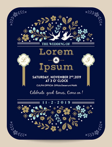 蓝色复古邀请卡图片