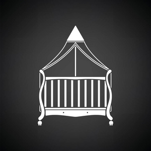 在白色背景的线性图案婴儿床摇篮床图标设置, 简单的风格牛顿摇篮