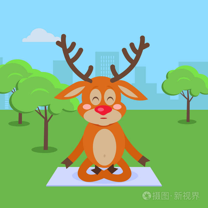 在城市公园卡通概念的瑜伽练习