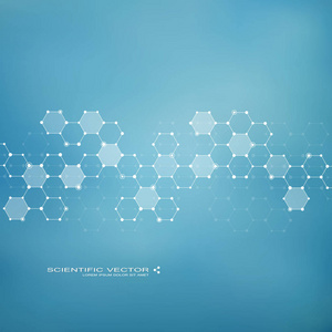 分子 Dna 和神经元向量。分子的结构。带点相互连接的直线。遗传的化学化合物。化学 医学 科学 技术的概念。几何抽象背景