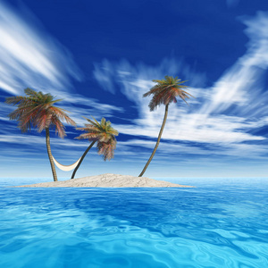 棕榈树 吊床 天空和大海
