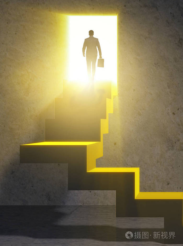 年轻的商人攀登事业阶梯