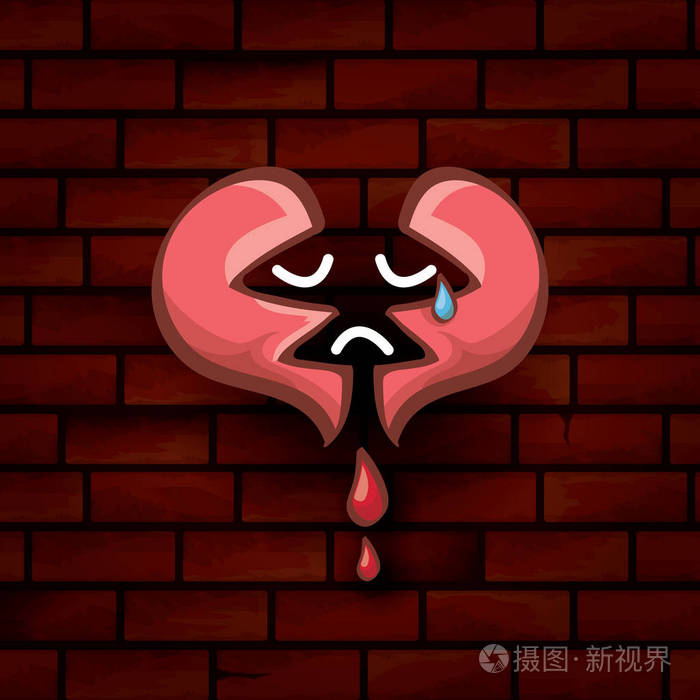 矢量卡通纹身风格红色碎心