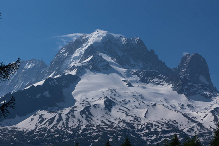 山峰与雪在法国阿尔卑斯山，万宝龙