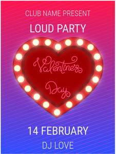 闪亮的心标志与情人节聚会海报模板