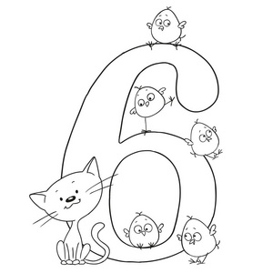 可爱的卡通动物.数字和动物.鸡和猫咪.有趣的俑画.矢量涂鸦照片