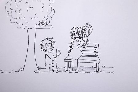 求婚卡通男子向女友求婚照片