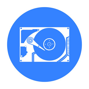 硬盘的计算机硬盘在孤立的白色背景上的黑色风格的图标.