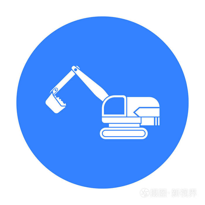 挖掘机在孤立的白色背景上的黑色风格的图标.我符号股票矢量图