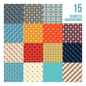 大组 16 彩色像素化模式。幼稚的风格。用于包装及纺织设计