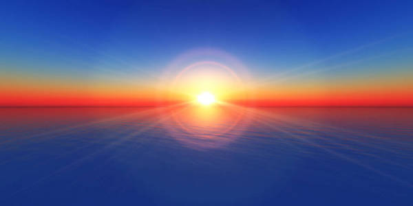 夕阳的地平线海太阳射线