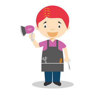 可爱的卡通矢量插画的理发师矢量美发师或理发师卡通元素矢量横幅插图