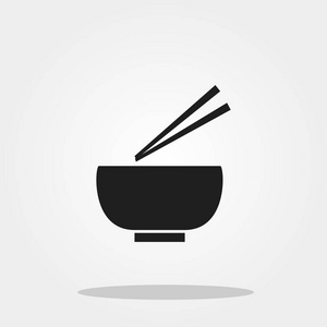 在彩色背景上孤立的时尚平面样式的碗和筷子可爱图标。您设计 logo，Ui 的的厨具符号。矢量图 Eps10