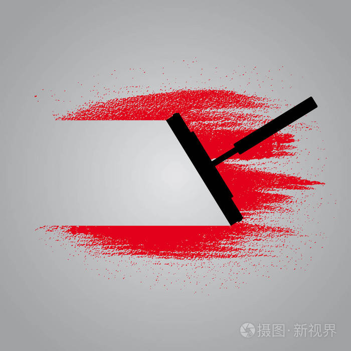 黑色刮板擦除一个红漆在灰色的背景上复制空间