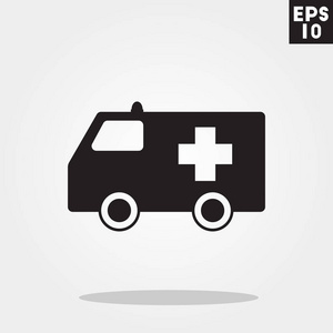 救护车医院图标在灰色的背景上孤立的时尚平面样式。Id 卡为您设计 Ui 的标志的符号。矢量图 Eps10