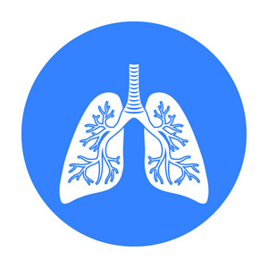 肺中孤立的白色背景上的黑色风格的图标。器官象征股票矢量图