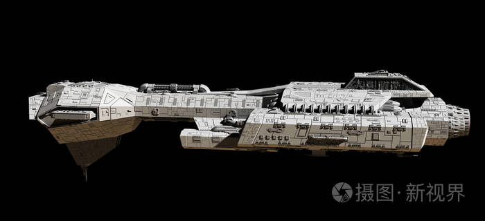 太空飞船在黑色-侧视图