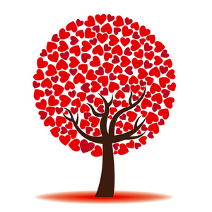 用红色的心的爱情之树