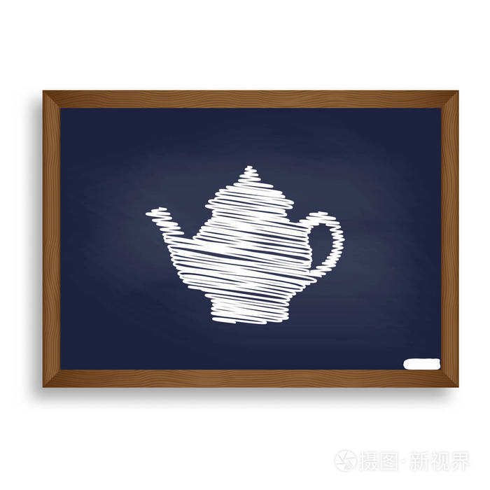 茶商标志。白色粉笔图标上蓝色学校董事会与阴影