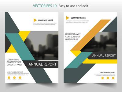 橙绿色三角形年报单张宣传册传单模板设计，书封面版式设计 抽象业务演示文稿模板 a4 尺寸设计