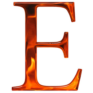大写的字母 e-挤压玻璃与模式的火焰,我照片