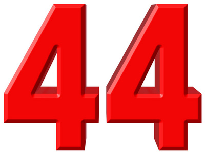 44,44,白色背景,3d 渲染上孤立蓝色背景的三维白色数字矢量插图44年