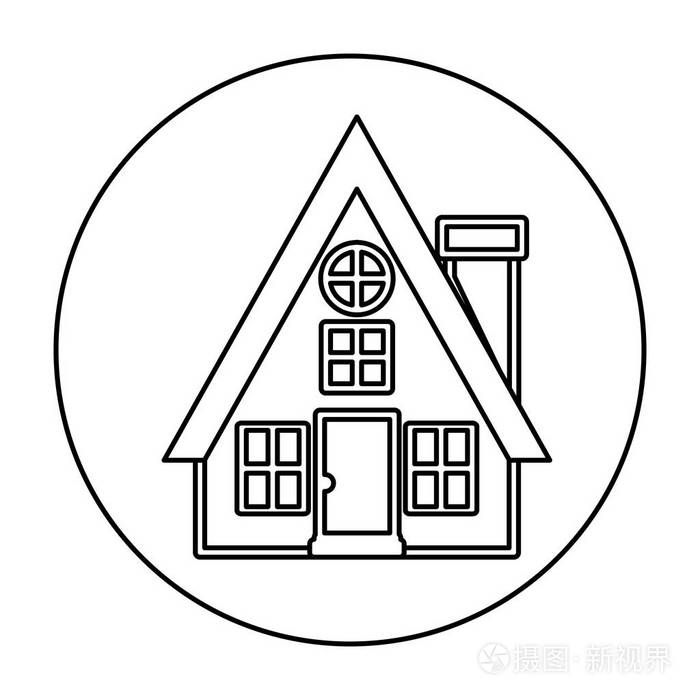 单色轮廓圆房子与烟囱插画-正版商用图片0wx9em-摄图新视界
