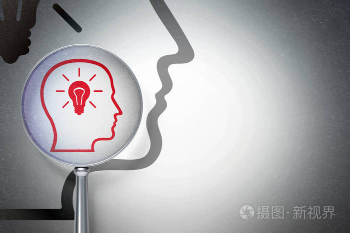 经营理念头与灯泡与光学玻璃上数字背景