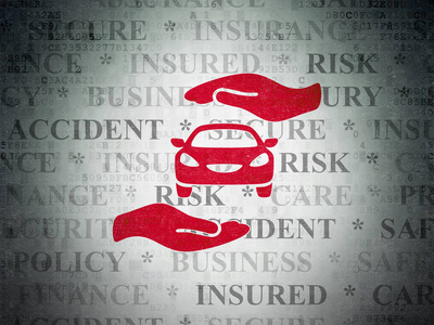 保险的概念 数字数据纸张背景上的车和棕榈