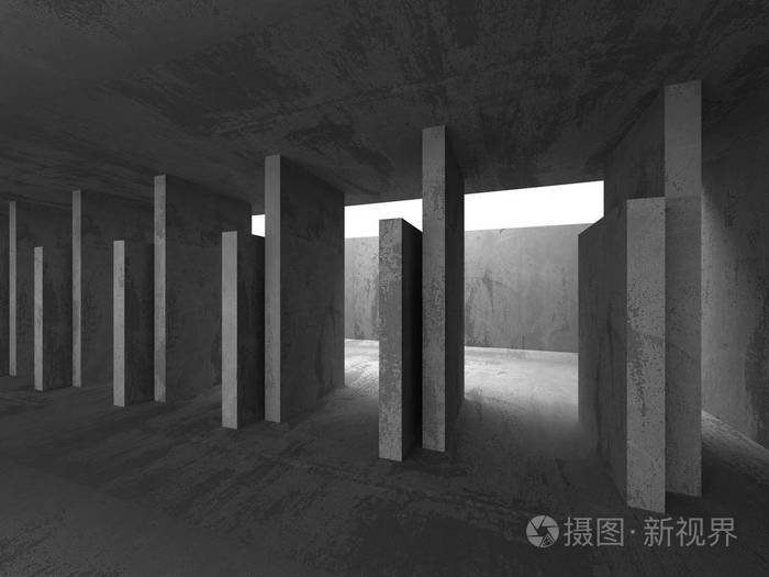 黑暗的地下室混凝土墙