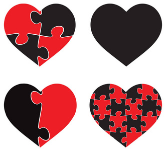 七彩心形孤立在白色背景上的拼图矢量图形模板图照片